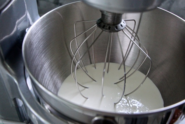 heavy whipping cream in mixing bowl
