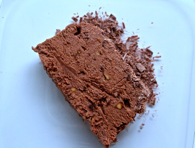 serving a piece of Nutella mousse cake