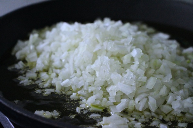 chopped onions in olive oil