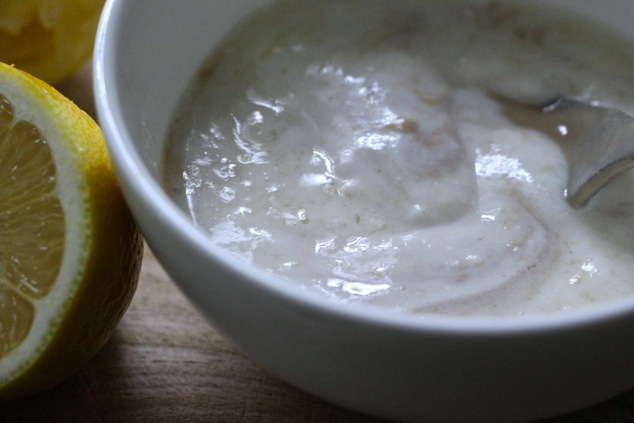 mixing tehina tzatziki up close