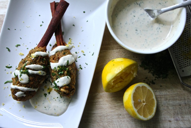 plating vegetarian kabobs on cinnmon sticks