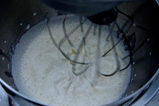 heavy whipping cream in a standing mixture