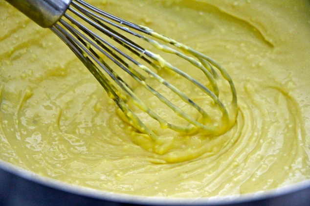 mixing yolks and cream cheese