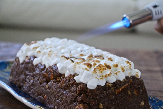 burning mini marshmallows with a cooking torch