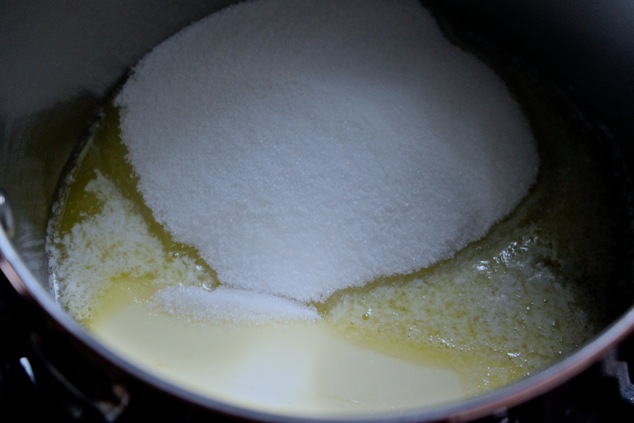 butter and sugar in a saucepan