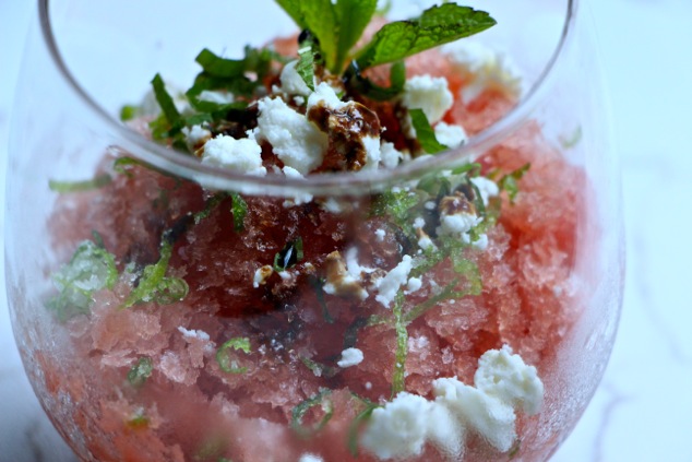 granita is served topped with balsamic vinegar
