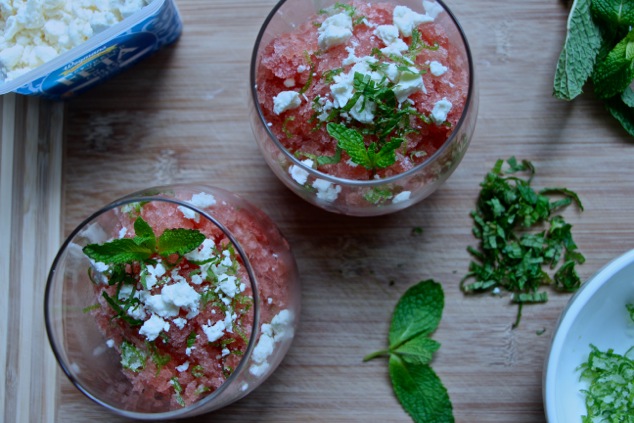 plating granita on cutting board