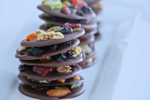 chocolate dried fruit circles pile serving tray