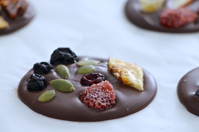 chocolate dried fruit circles up close