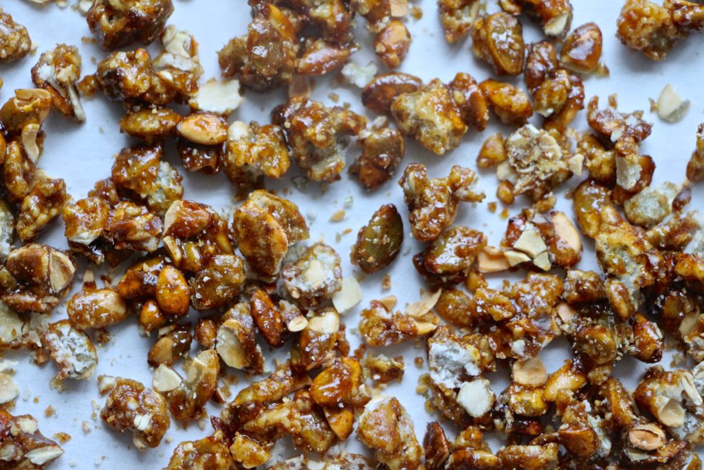 candied pumpkin seeds close up