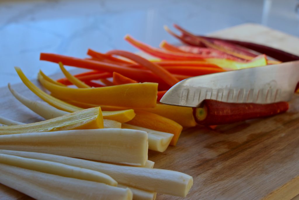 colorful carrots peeled and cut