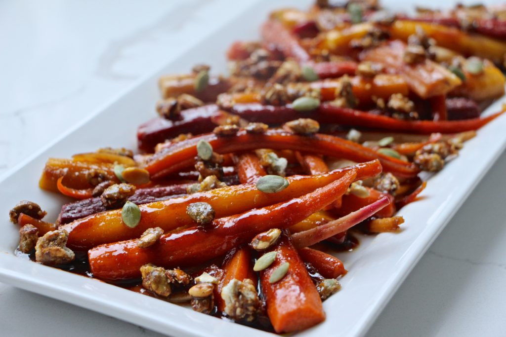 glazed carrots in serving tray