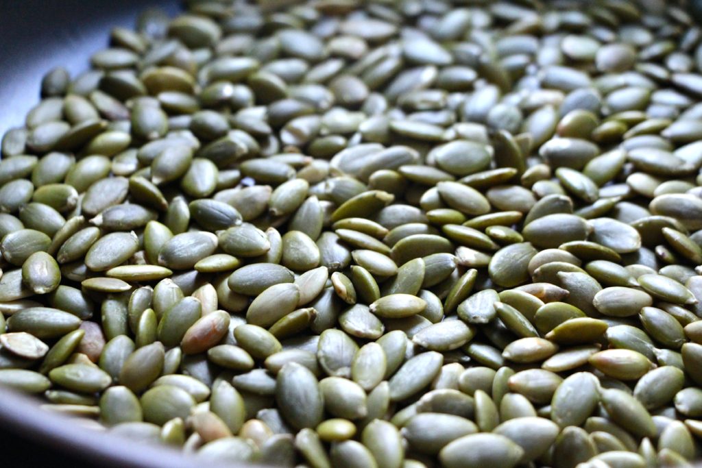 pumpkin seeds toasted close up