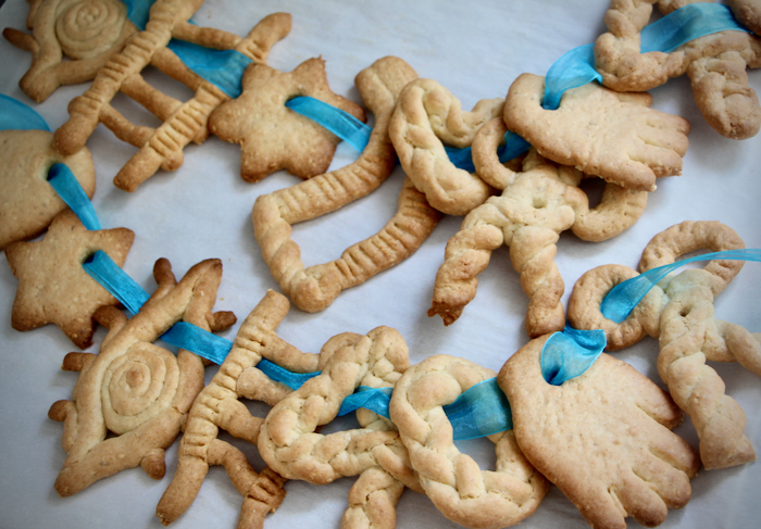 Shavuot cookies on a ribbon